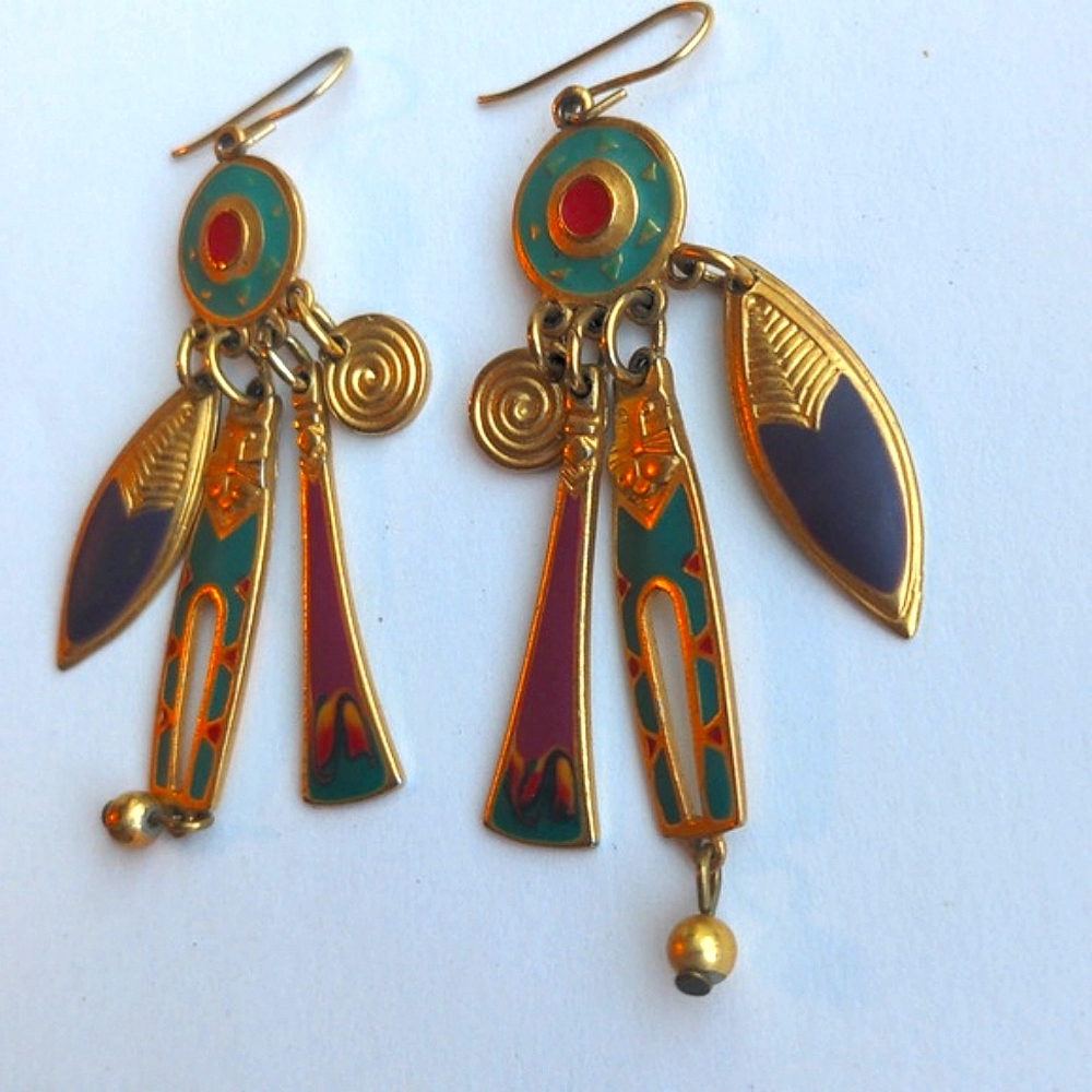 Vintage Edgar Berebi Cat Earrings Dangle Artistic Wearable Art Pierced Hook - Picture 3 of 7